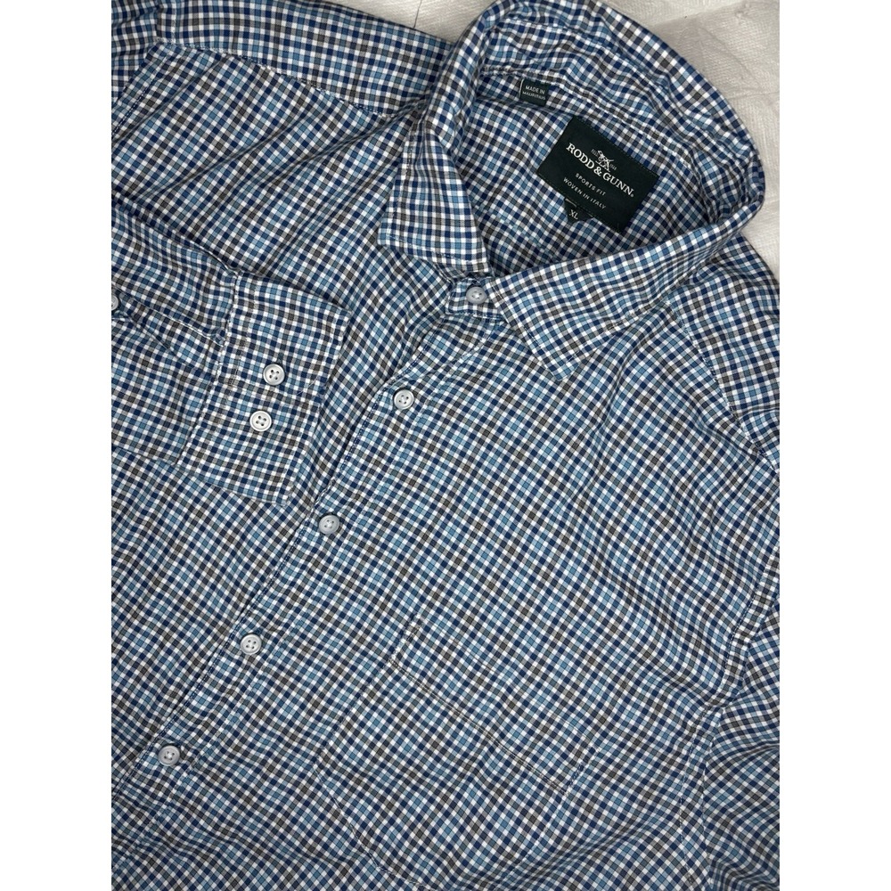 Rodd & Gunn Mens XL 100% Cotton Lightweight Long Sleeve Button Up Blue Check